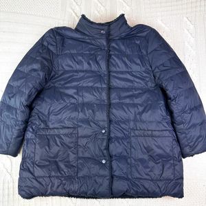 J. Jill Down Reversible Blue Puffer Coat Size Large Petite